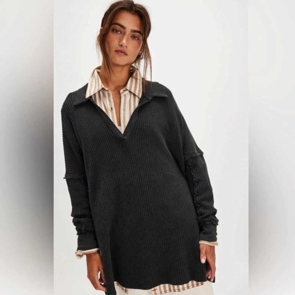 We the Free Waffle Polo Size M - Picture 2 of 8